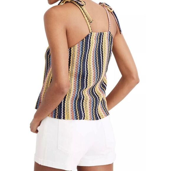 Madewell Texture & Thread Tie-Shoulder Tank Top Striped Sleeveless Crochet Sz S - Picture 2 of 7